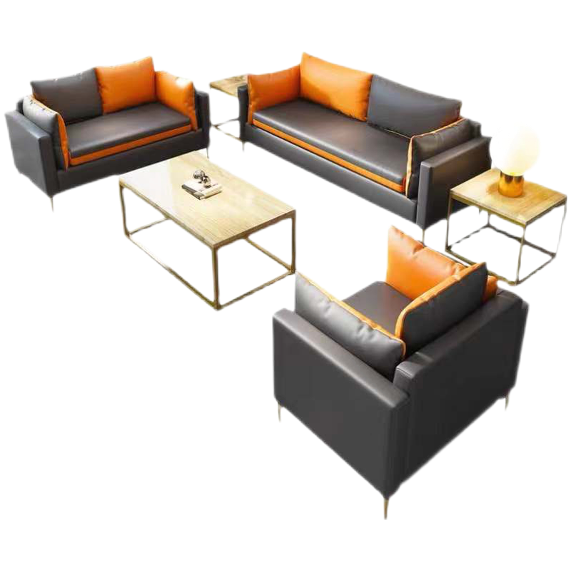 美轩戈 办公沙发茶几组合 皮质休闲沙发 现代简约创意家具三人位接待室沙发 牛皮商务办公室组合沙发 单人位(西皮)