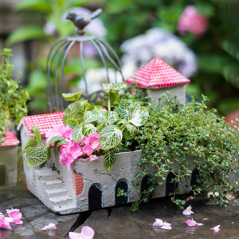 掬涵 圣岛小屋小房子水泥花器多肉花盆艺术杂货花园阳台种植 红顶小