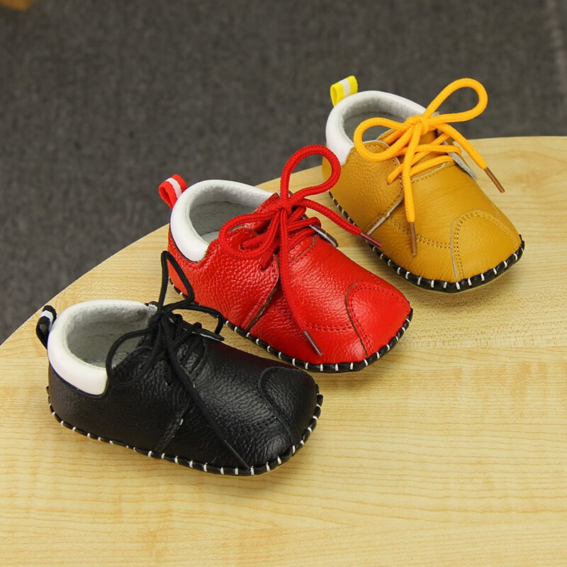 贝贝街区婴儿鞋子0-1岁宝宝鞋子6月-1岁男女学步鞋软底一岁幼儿不掉鞋系带 红色 12码内长10.5cm