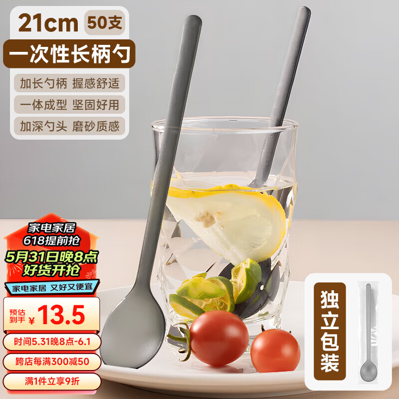 Edo一次性勺子 独立包装【21cm】长柄吃饭勺西瓜勺奶茶野餐勺50支