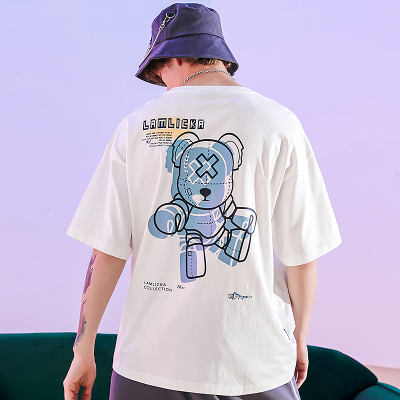 天龙致尊denon supreme短袖t恤男女潮牌2021夏季oversize宽松大码小熊