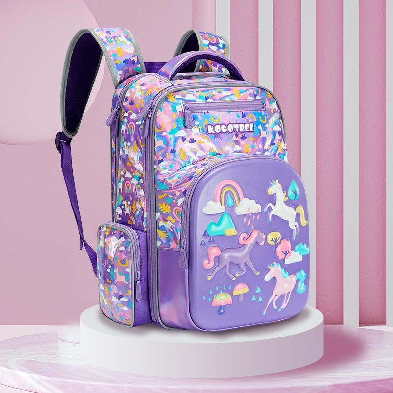 kocotree小学生书包儿童超轻减负男女减压双肩背包紫粉色独角兽m建议
