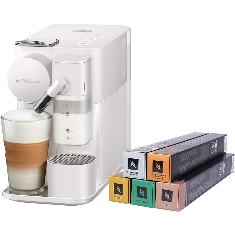 Nespresso 胶囊咖啡机套装 意式全自动咖啡机 进口家用办公室奶沫一体 F111磨砂白及温和淡雅5条装
