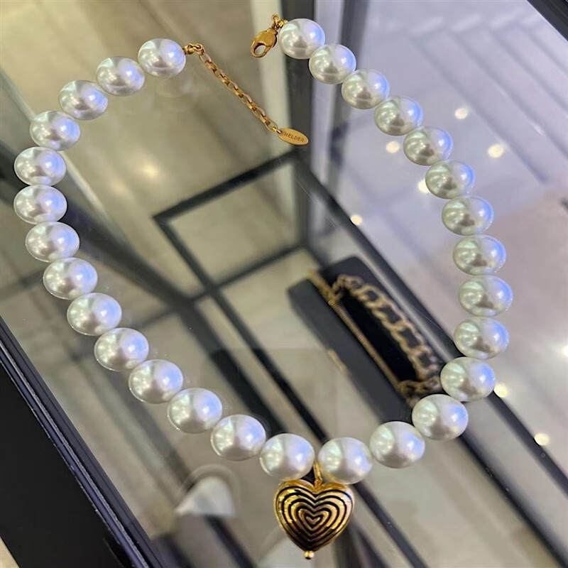 kerla520礼物韩国helder同款古铜爱心吊坠珍珠项链2023秋冬款小众ins