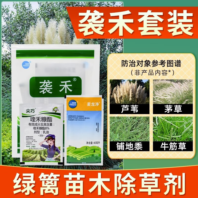 盈柯袭禾除草剂套装绿篱苗圃白三叶苜蓿阔叶草坪茅草芦苇牛筋草铺地黍