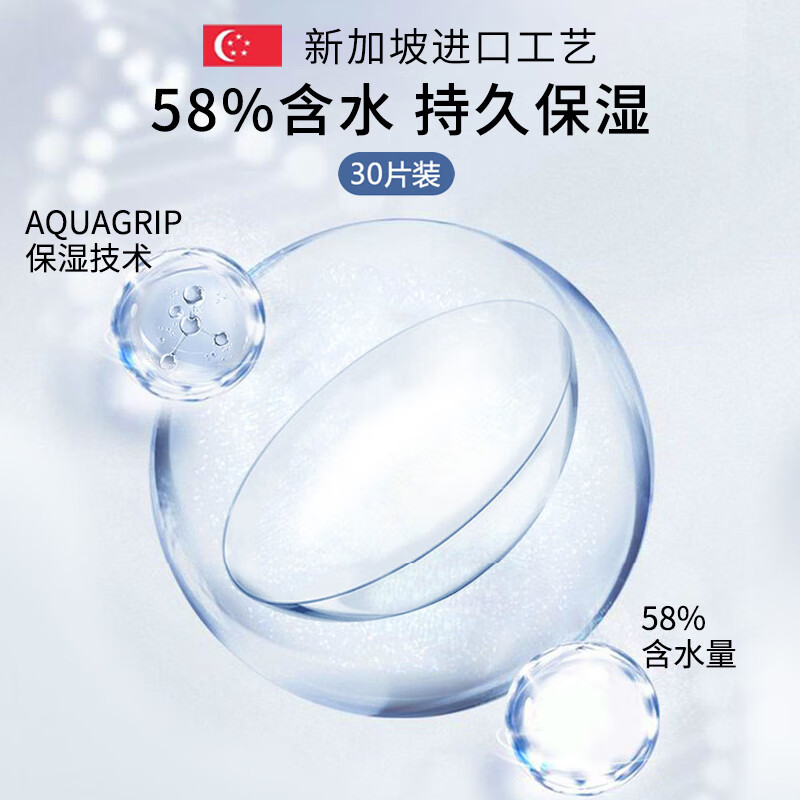 Color Baby新加坡进口高含水1000度隐形眼镜30片舒适水润一次性无色透明片 新加坡日抛30片【进口】-58含水舒适水润 325度