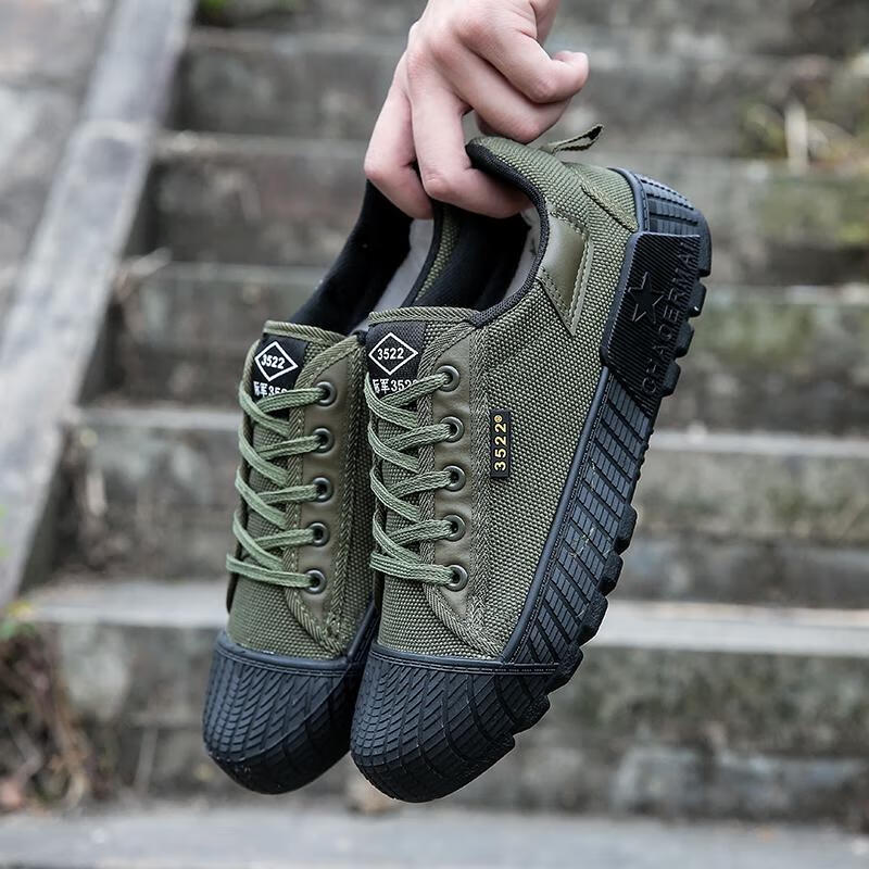 解放鞋男款工地耐磨鞋民工劳保迷彩鞋防滑劳动干活帆布工作胶鞋女 军