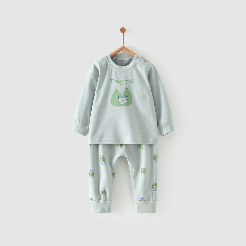 童泰 四季5月-4岁婴幼儿男女宝宝衣服家居内衣纯棉套头圆领套装 TS23J015 绿色 73 