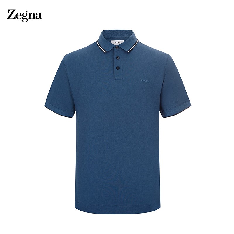 杰尼亚（Zegna） 2021春夏款  男士棉质混纺短袖Polo衫蓝色 VW360-ZZ661-A07-XL XL码