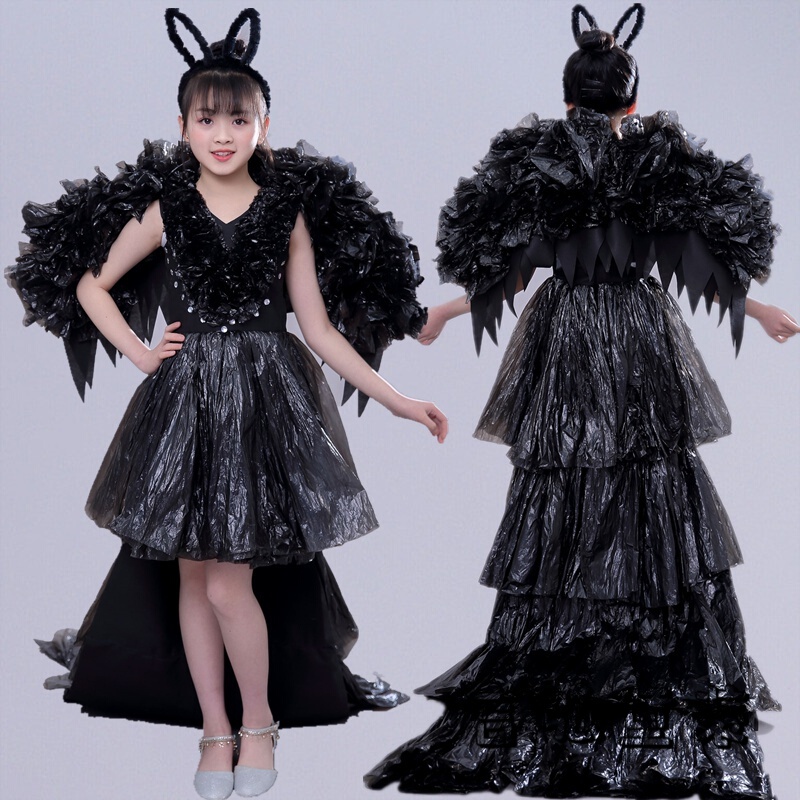 环保时装秀女孩六一儿童环保服装幼儿园手工创意diy亲子演出女童时装