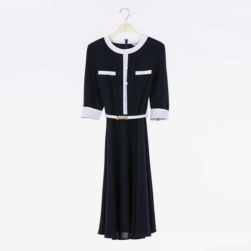 白领(white collar)上青麻纱 拼白色宽边圆领连衣裙 sqmas23-301 上青