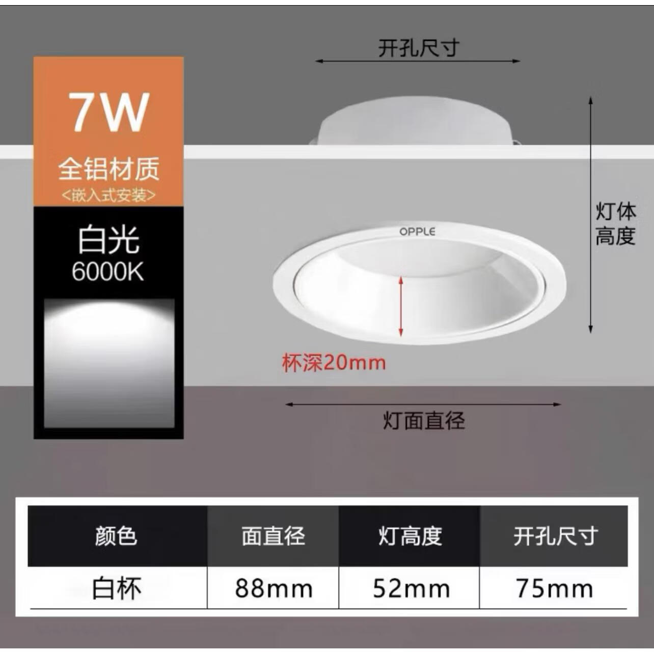 欧普(opple)led深防眩筒灯家用吊顶嵌入式窄边天花灯客厅过道商用