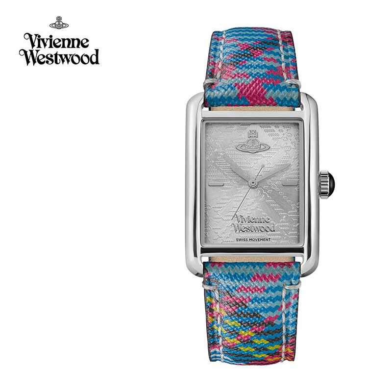 薇薇安·威斯特伍德（Vivienne Westwood）西太后女士手表方形皮带女表生日节日送女友七夕情人节礼物 七彩银盘