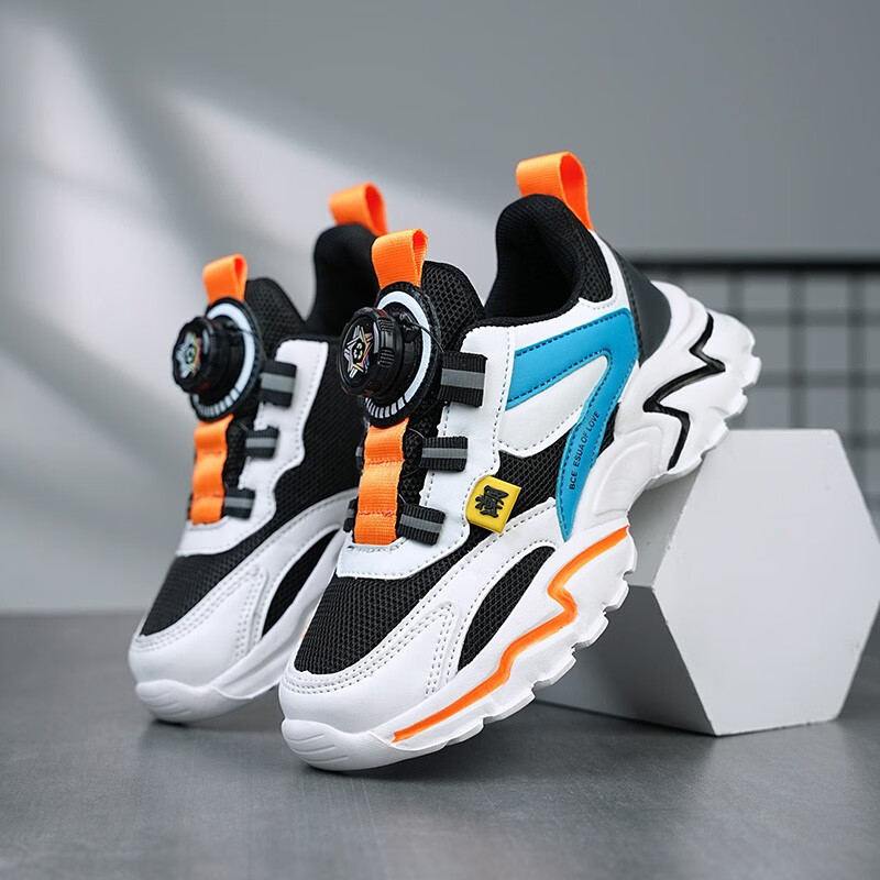 贝天熊童鞋男女童运动跑步鞋春秋夏新款革面小童鞋子网面透气旋转扣鞋子 BLT839深蓝【双网】 30码 内长19.0/脚18.0