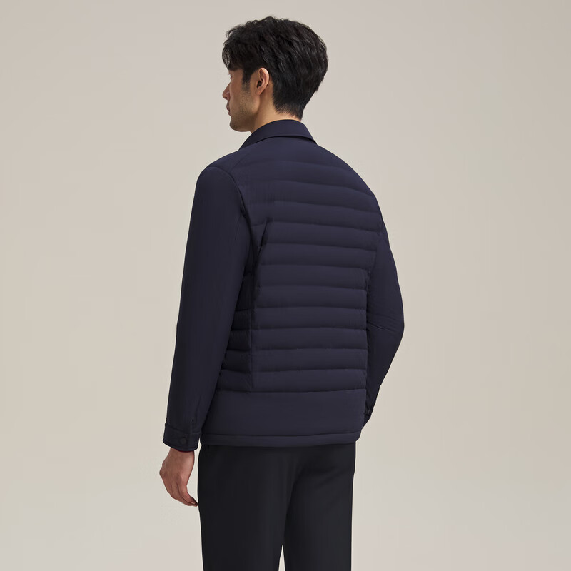 MAYOR男装 秋冬翻领衬衫款鹅绒羽绒服蓬松保暖轻便羽绒服 藏青 L (175/96A)