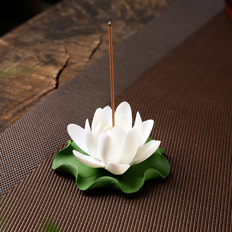 颖香 陶瓷莲花香插创意家用室内沉香熏香炉香盘手工荷花线香炉摆件 小