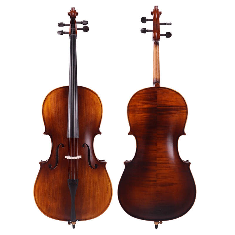 曲漾 川料枫木虎纹儿童手工复古哑光初学考级演奏大提琴 仿古亚光  4/4