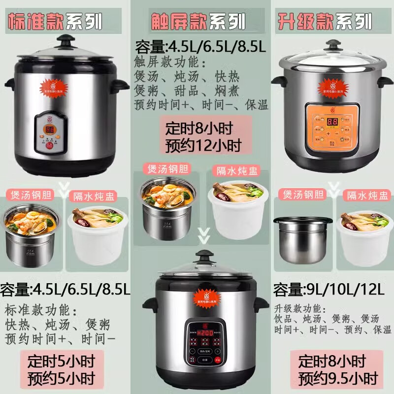 皇冠德信牌电炖锅家用陶瓷隔水炖盅煲汤大容量新款煮粥电汤锅家用 标准款 8.5L 配3升炖盅