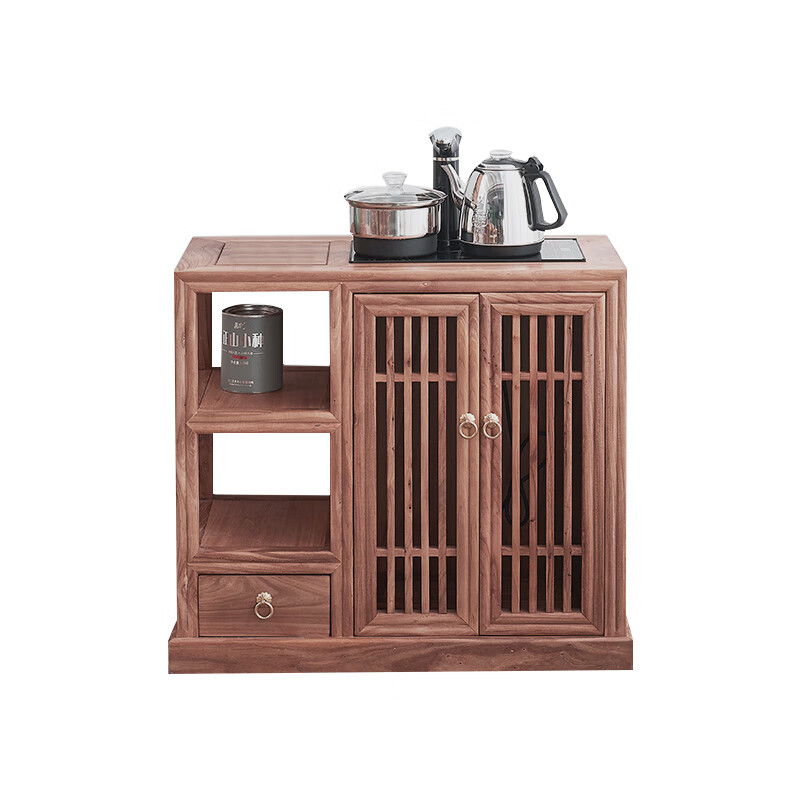 柜老榆木轻奢简约客厅办公室多功能黑胡桃木烧水壶一体边柜禅意可定制