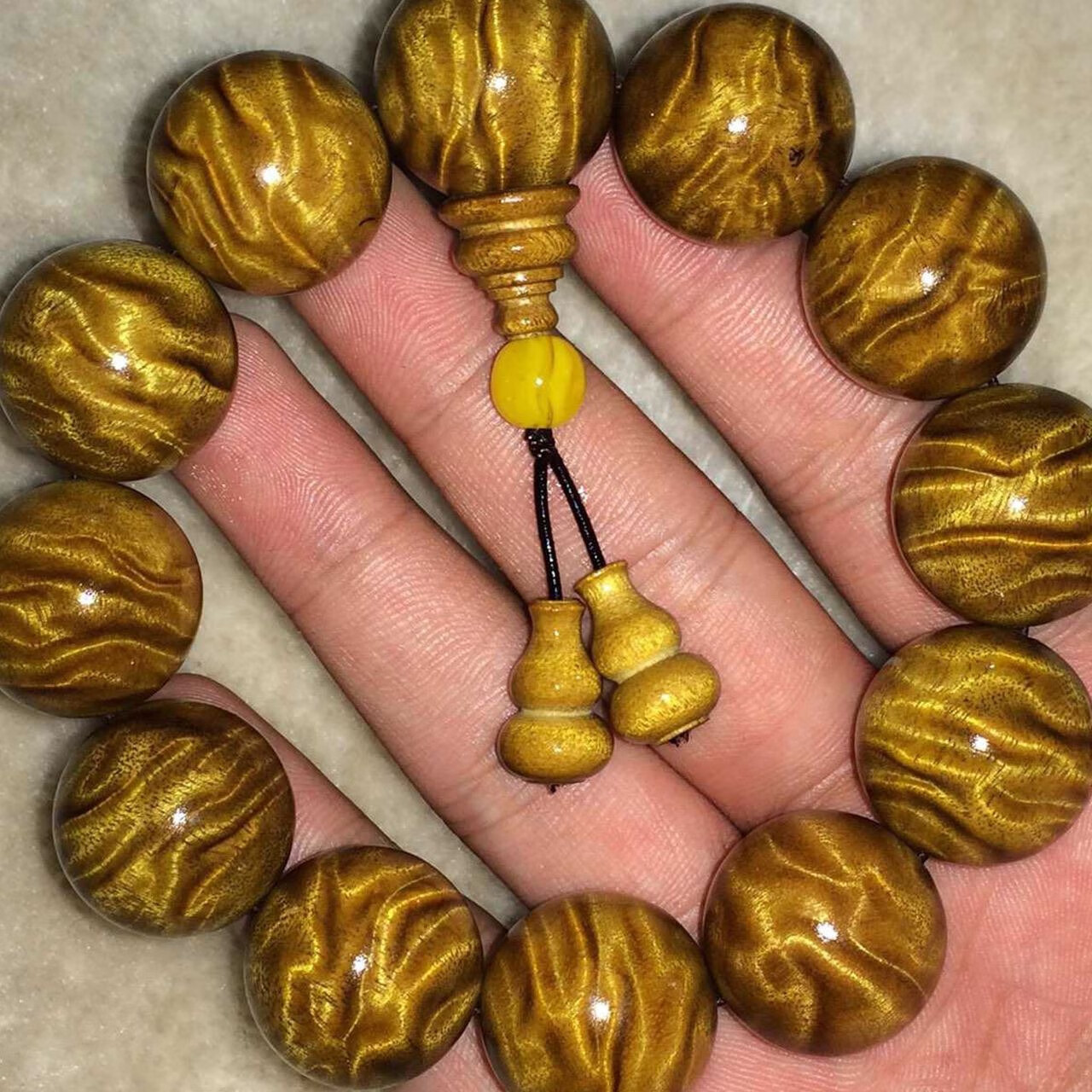 四川金丝楠木男士手串佛珠小叶桢楠阴沉木爆满水波纹男女款手链 15mm