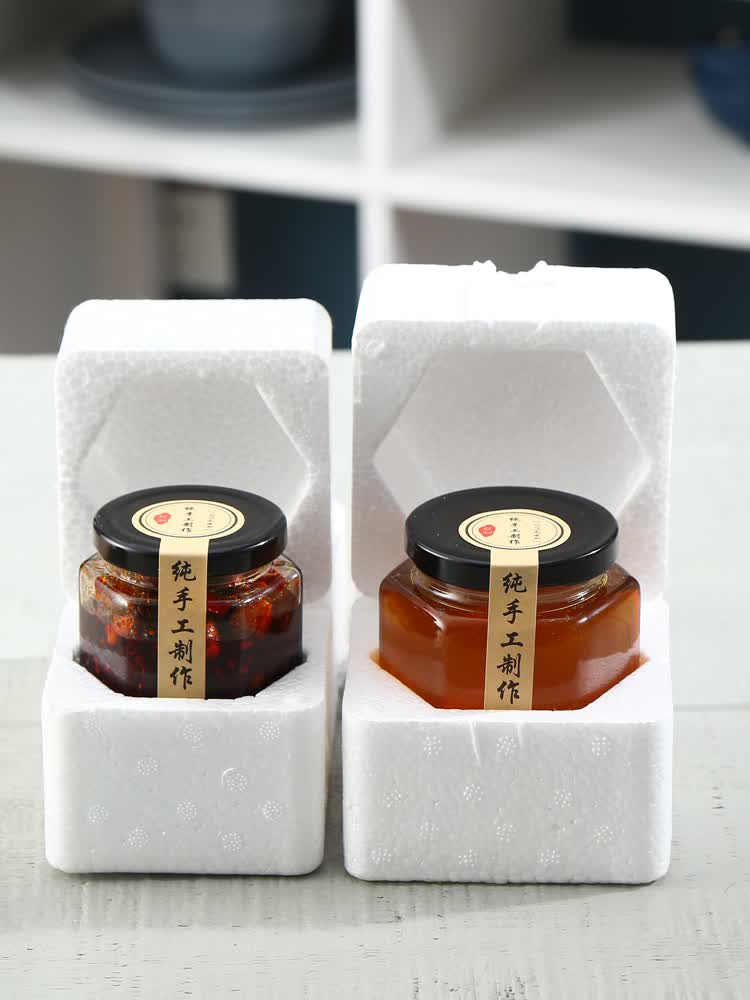 卿婵 六棱六角玻璃瓶密封罐蜂蜜瓶包装小号果酱菜柠檬膏杨梅罐头瓶 2个730毫升+泡沫盒