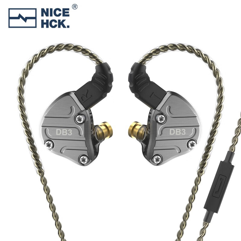 NICEHCK DB3动铁双动圈混合三单元原道耳机2Pin可换线hifi监听圈铁金属杂食低音游戏K歌麦克风FPS DB3黑色带麦克风