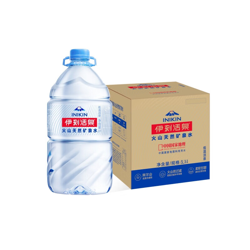 伊利伊刻活泉天然矿泉水5L*4瓶/整箱 弱碱性饮用水家庭装