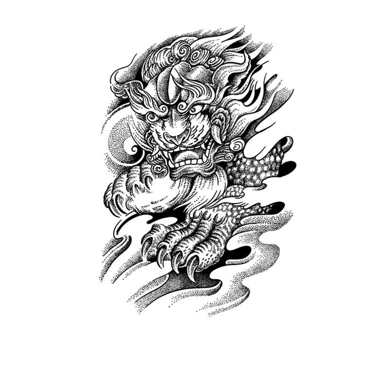 墨方采麒麟纹身贴草本半日式霸气貔貅防水持久不反光小腿手臂洗不掉