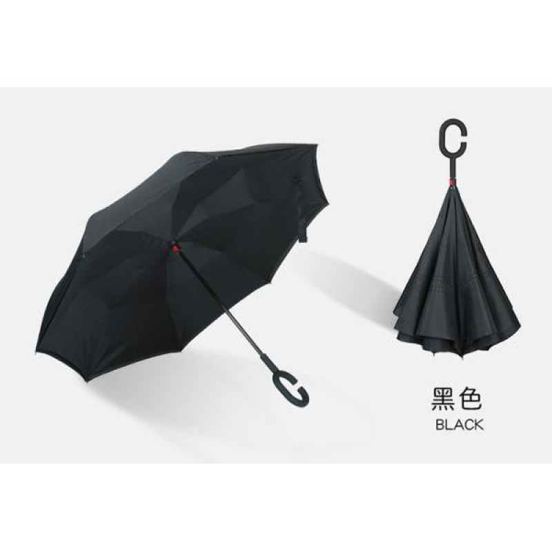 雨伞反向伞免持式车用双层加大号C型晴雨汽车反折长柄伞定制logo 反向伞-黑色