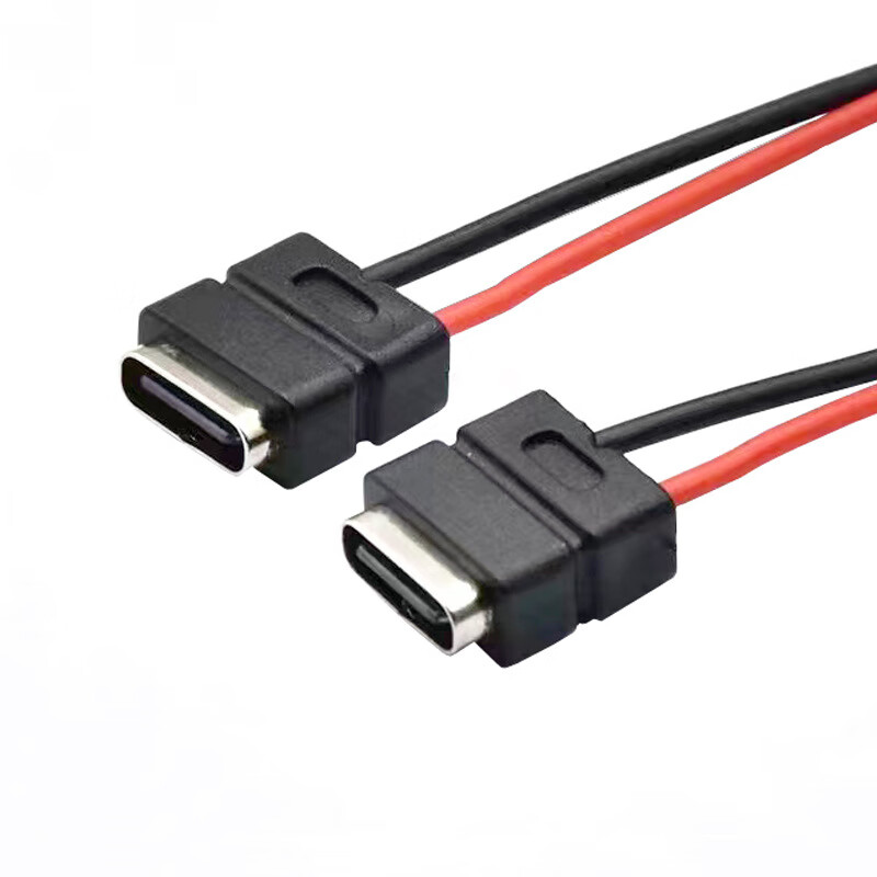 婕满果typec 2p 注塑焊线式带线接线端子正负极简易充电接口防水母座