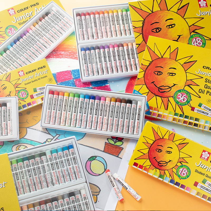 樱花(SAKURA)24色油画棒 儿童安全蜡笔美术彩绘绘画画笔软性油性粉棒油彩棒 小太阳款 XEP-24C