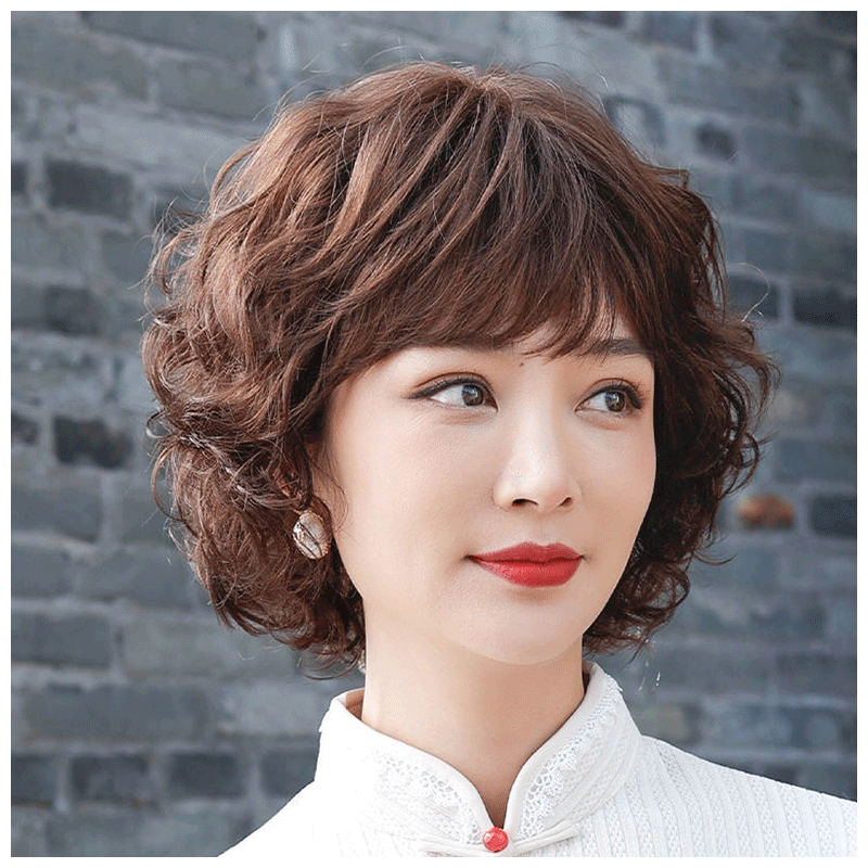 真发全头套妈妈假发浪漫梨花烫卷发梨花卷真发中老年气质自然卷发