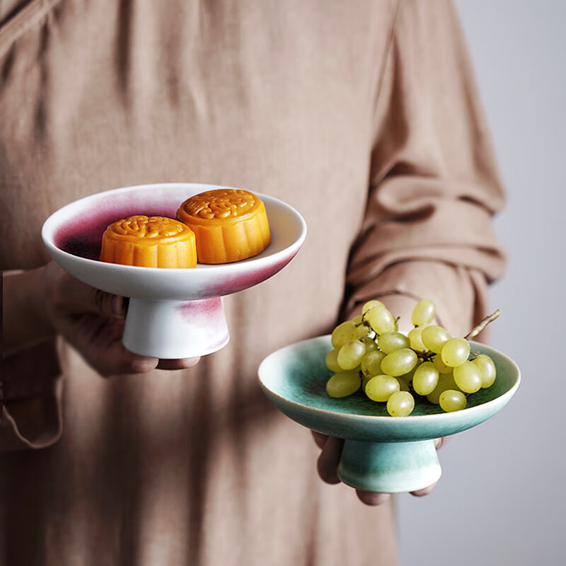 瓷在四方手工陶土高脚果盘家用供佛盘酒店餐厅茶点盘糖果盘日式高脚