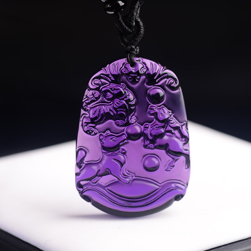 慈灵阁 和合旺运牌虎狗马三合生肖贵人紫水晶寅午三合局马形狗形吊坠