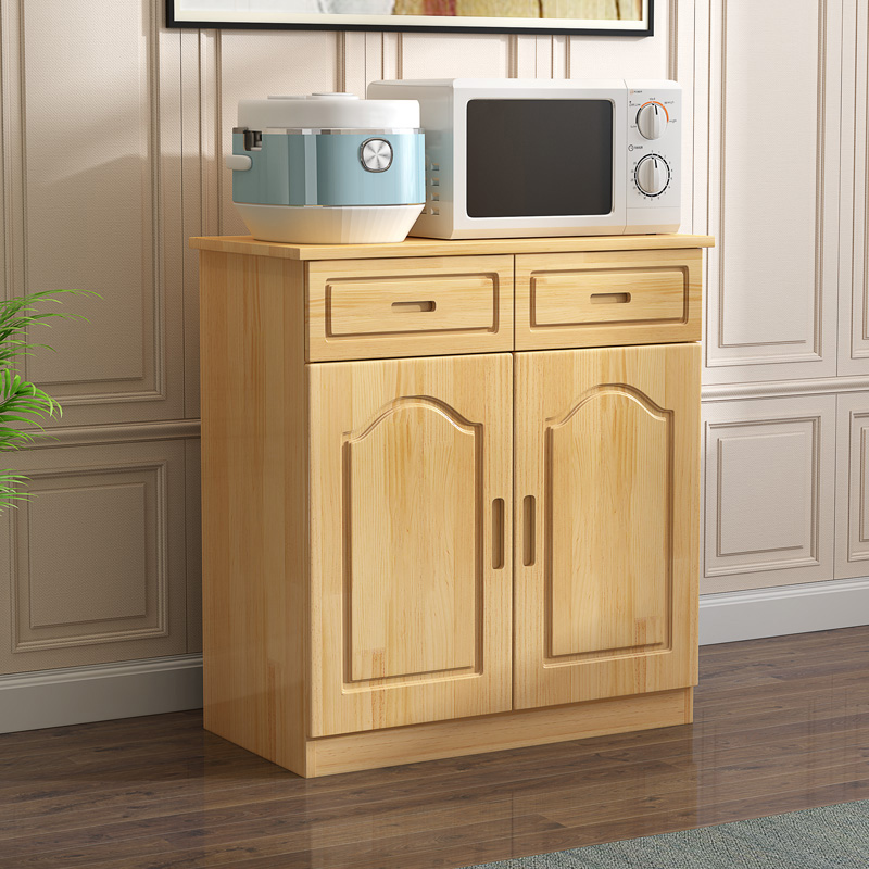 松木餐边柜碗柜储物柜推拉门茶水柜客厅餐厅收纳柜子 原木清漆双门