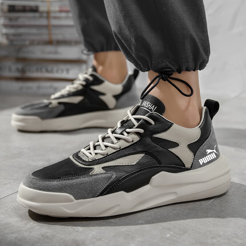 轻奢男鞋秋冬季新款软底运动板鞋男加绒棉鞋男百搭增高休闲鞋子男 米灰色 40