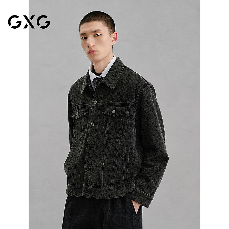 GXG男装 暗纹提花牛仔夹克通勤外套 24冬新品G24XE84005 深灰色 L