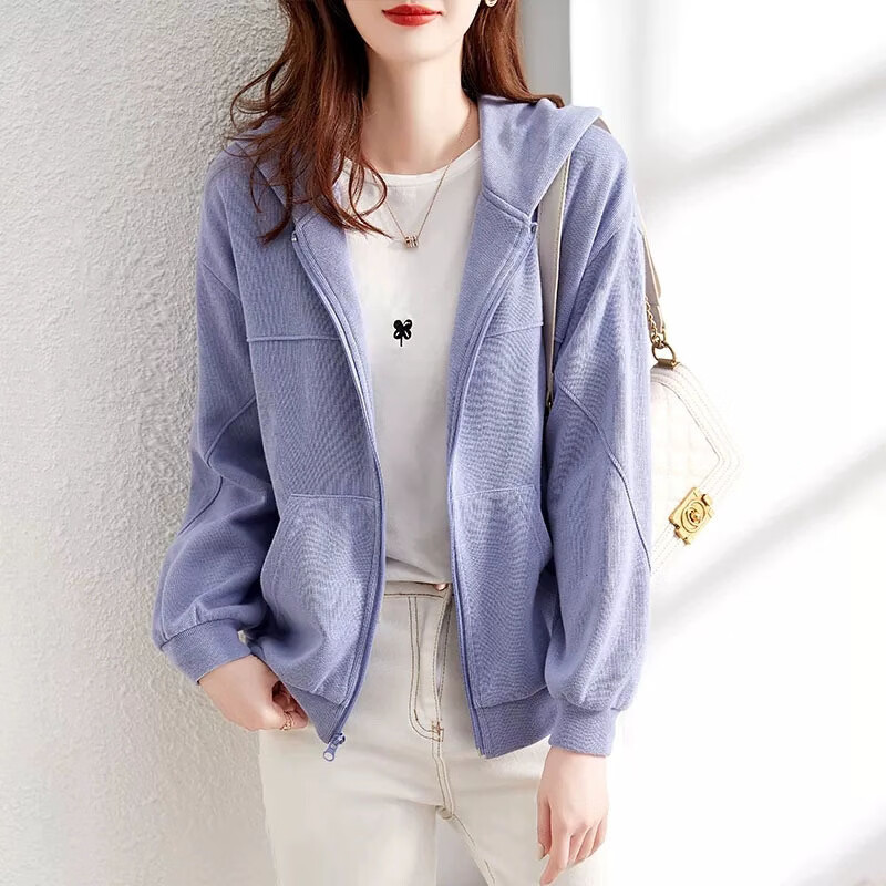 网旗艦店官网欧洲站青岛即墨卫衣女专柜外套连帽2023新款春秋 青莲色