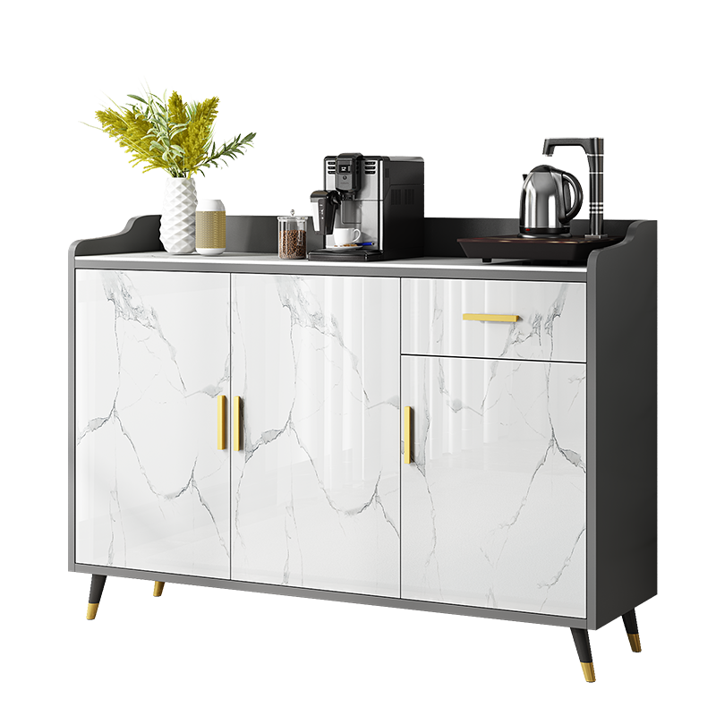 唯旺岩板餐边柜简约现代茶水柜客厅储物柜厨房收纳柜子家用轻奢边柜 岩板鱼肚白长100宽32