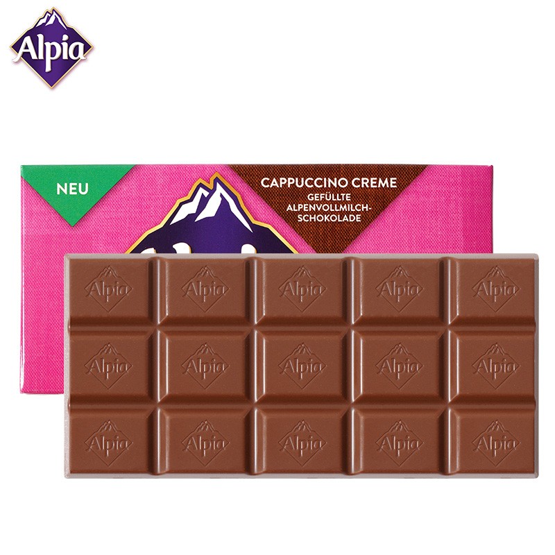 Alpia德国进口牛奶巧克力经典排块8口味 糖果零食伴手礼100g 卡布奇诺味巧克力