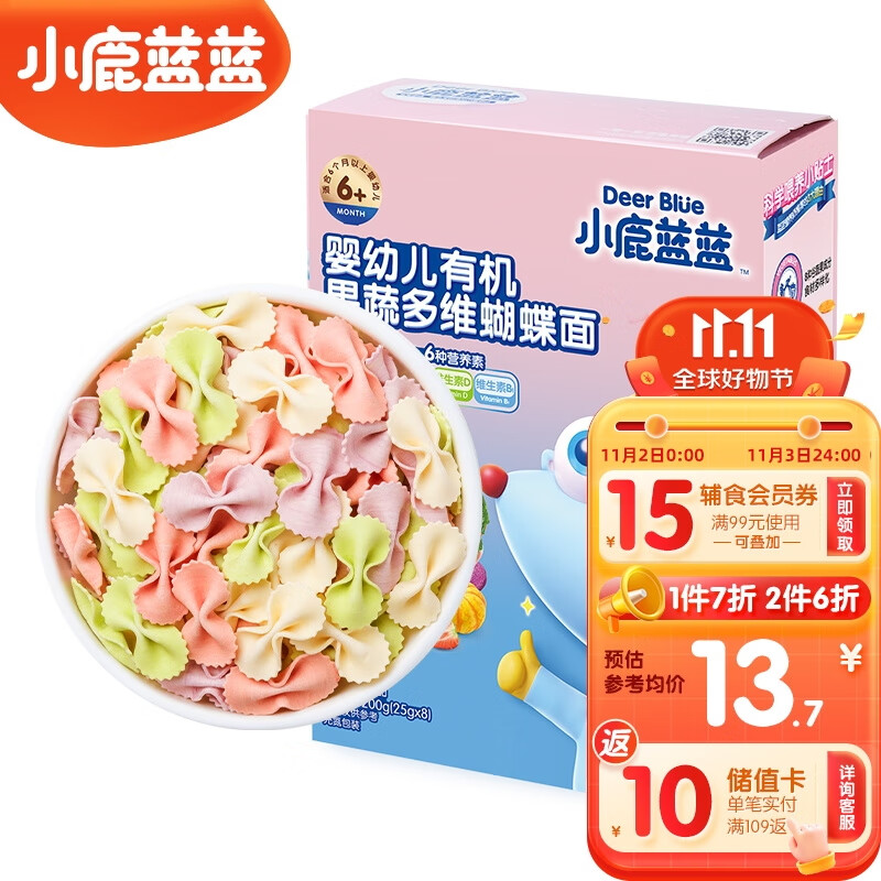 小鹿蓝蓝_婴幼儿有机蝴蝶面 婴儿辅食7种冻干果蔬营养卡通面 200g怎么看?