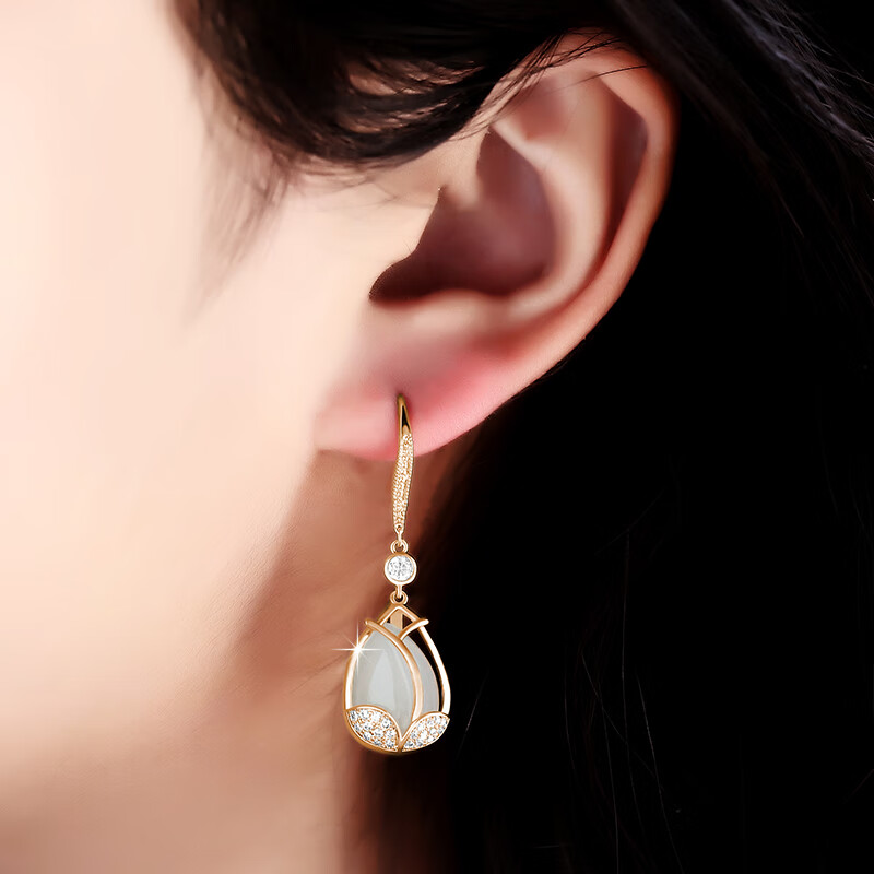 郁金香耳环女2023新款网红感气质耳钩简约花朵耳饰春 郁金香耳环金钩