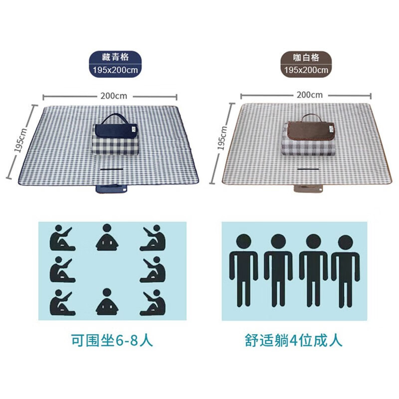 何大屋（Hodtown） 野餐垫子防潮垫户外便携超轻野餐防水加厚垫超大公园出游旅游玩 咖啡格HDW1810标准195*200cm