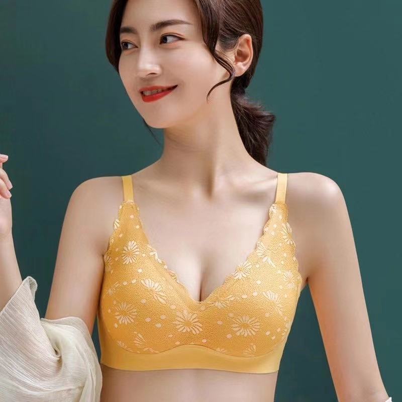 105795-【亲肤乳胶无痕内衣】2021新款泰国乳胶内衣女聚拢无痕无钢圈运动文胸吊带蕾丝美背大码内衣 氧气粉+丁茶肤 L码【适合100-115斤】-详情图