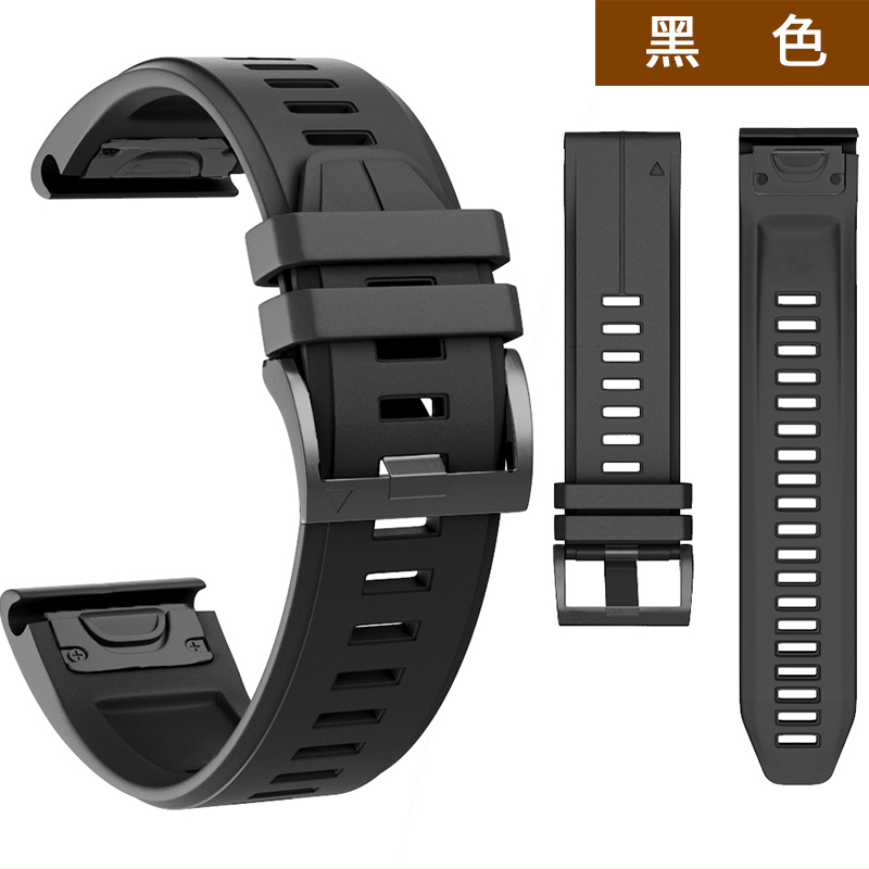 适用于佳明Fenix5 5s 5x 7x6xplus飞耐时Fenix3hr快拆硅胶手表带户外运动表链 黑色 26mm