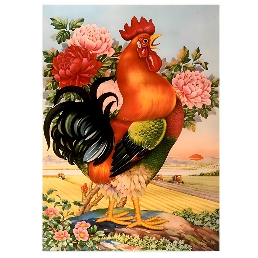 千奇梦金鸡报喜墙贴自粘画吉祥如意大公鸡财源滚滚旺宅玄关壁画 大