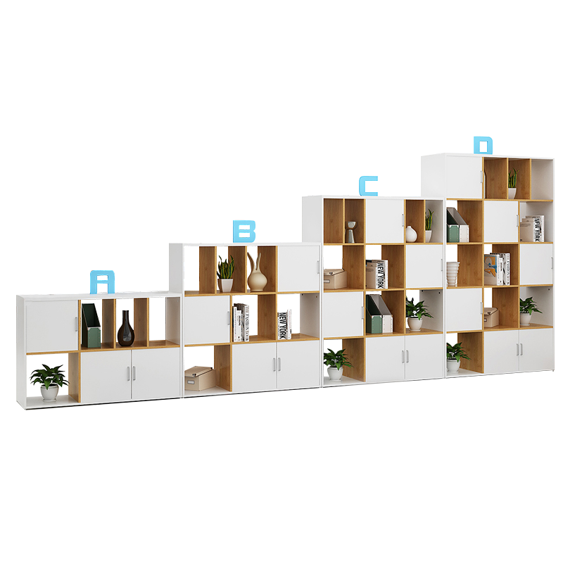 锡田 办公室隔断柜屏风双面组合木质书架置物柜创意格子镂空玄关展示柜 下面加门款ABC组合2.4米长