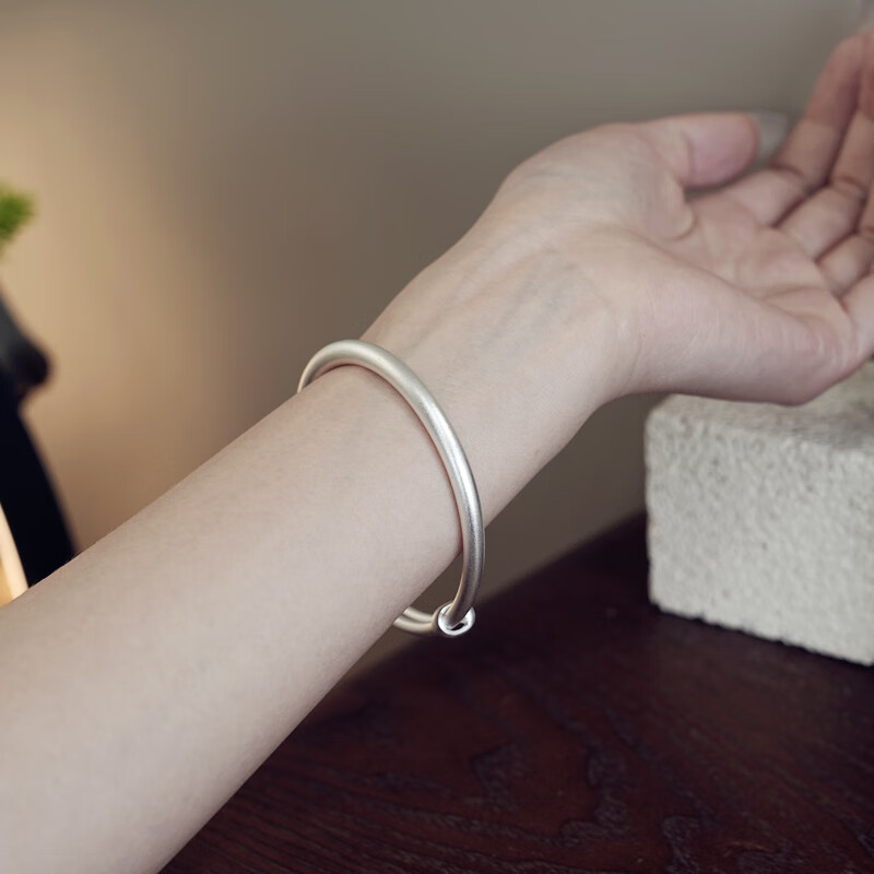 雅隐999足银古法传承银手镯女复古百搭叠戴笑脸银珠手链推拉镯子礼物