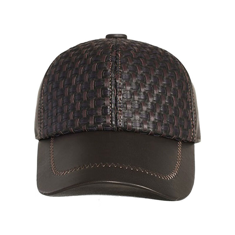 艾诗甜大老板皮帽秋冬季帽子男韩版羊皮时尚休闲编织中老年鸭舌帽潮