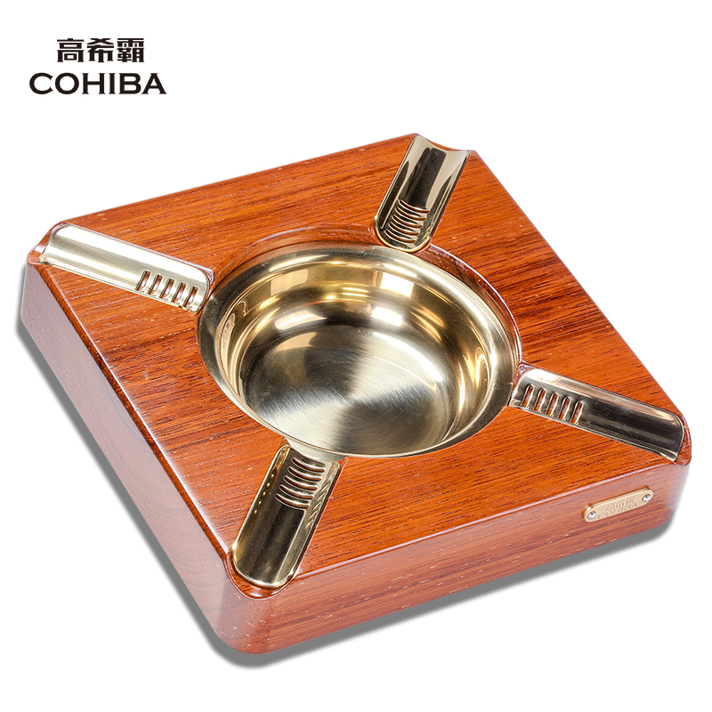 高希霸雪茄烟灰缸印茄木四槽办公室客厅用大口径烟灰缸 高希霸雪茄专用烟灰缸